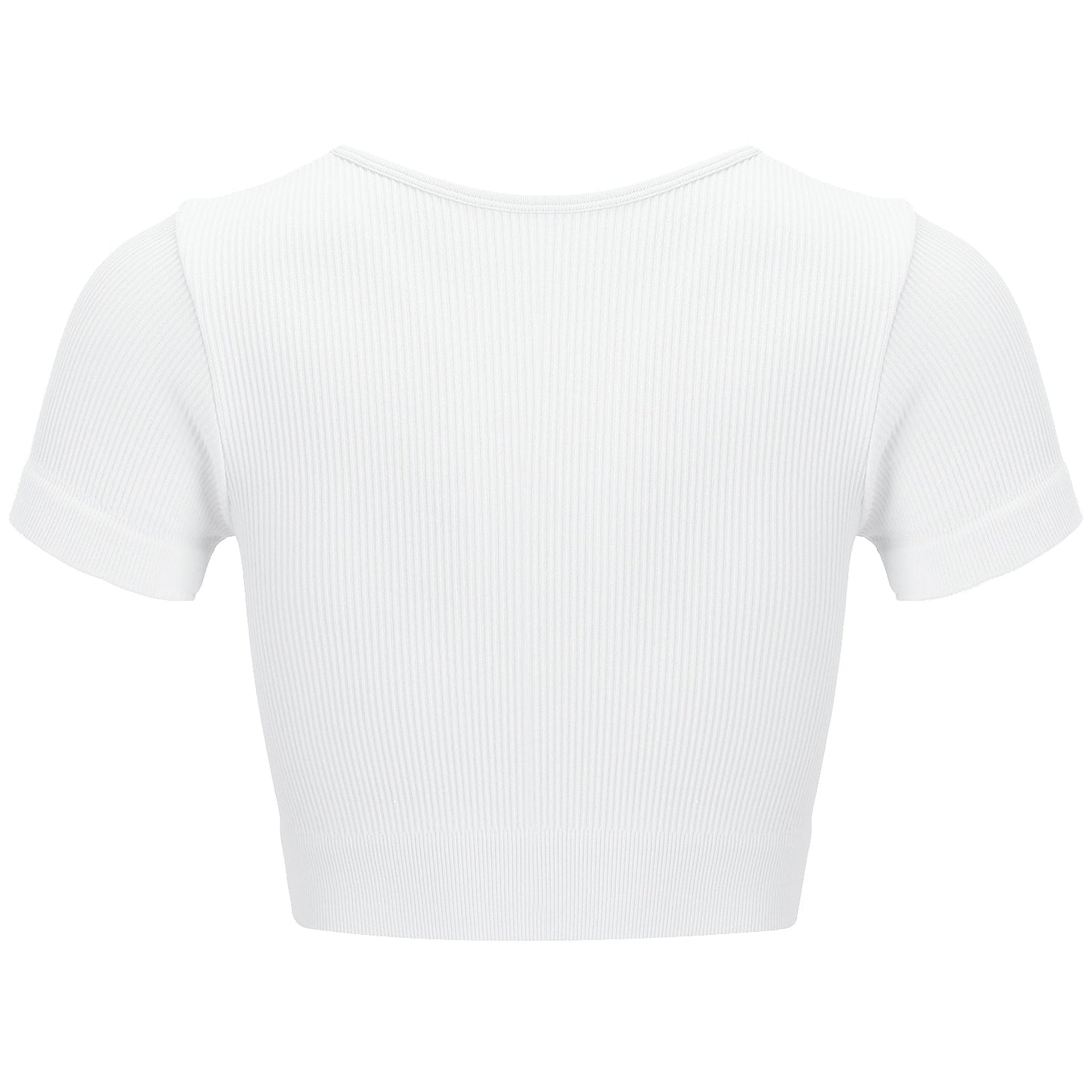 White Rib Knit Short Sleeve Zip-Front Top - Zealous