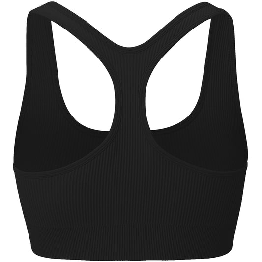 Black Full-Zip Rib Knit Sports Bra - Zealous