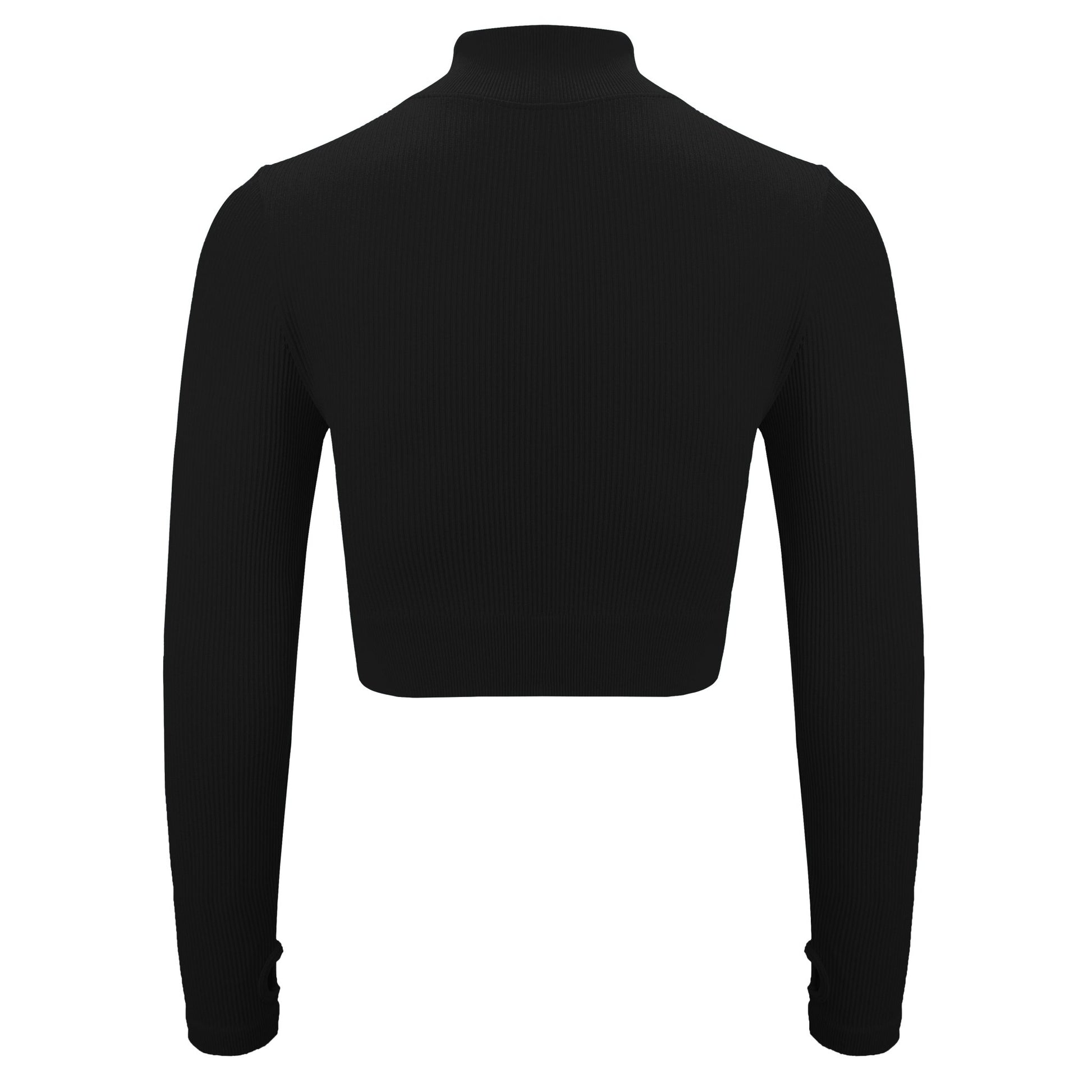 Black Rib Knit Full Sleeve Activewear Crop Top - Zealous