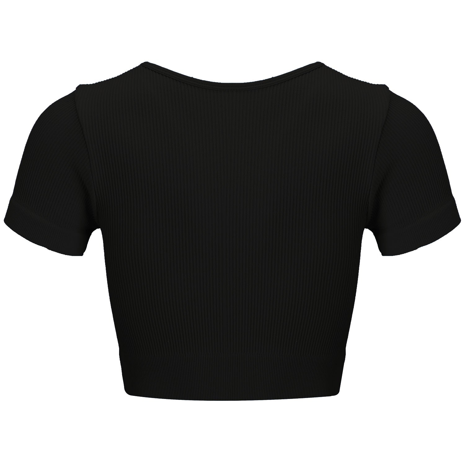 Black Zip-Front Rib Knit Short Sleeve Top - Zealous