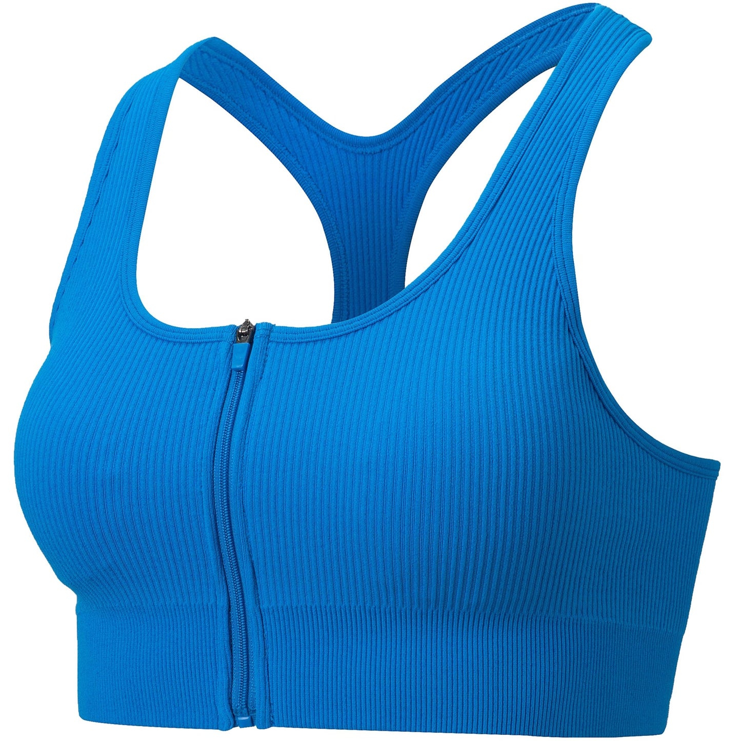 Blue Full-Zip Rib Knit Sports Bra - Zealous