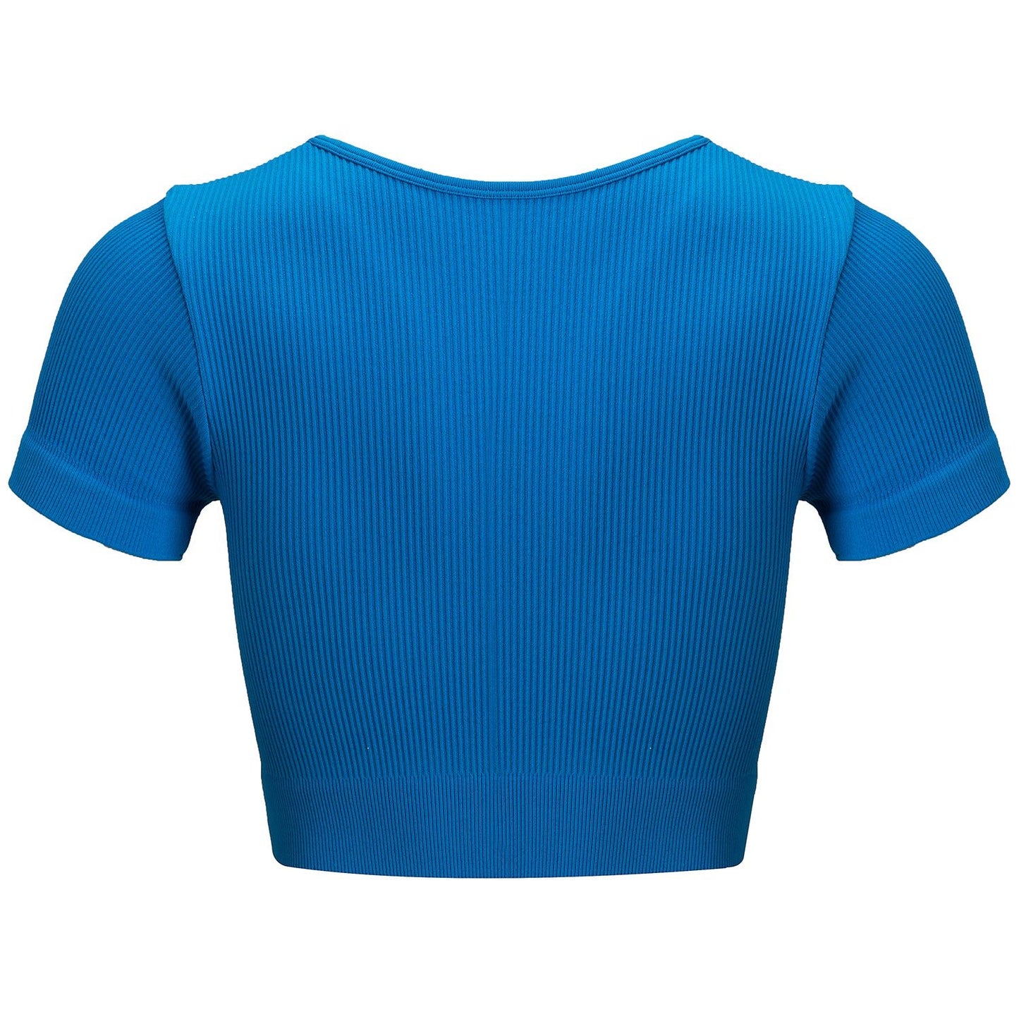 Blue Zip-Front Rib Knit Short Sleeve Top - Zealous