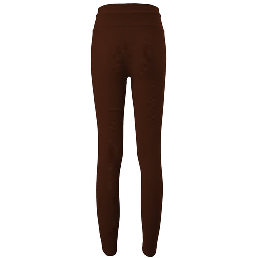 Brown Rib Knit Drawstring High Waist Legging - Zealous