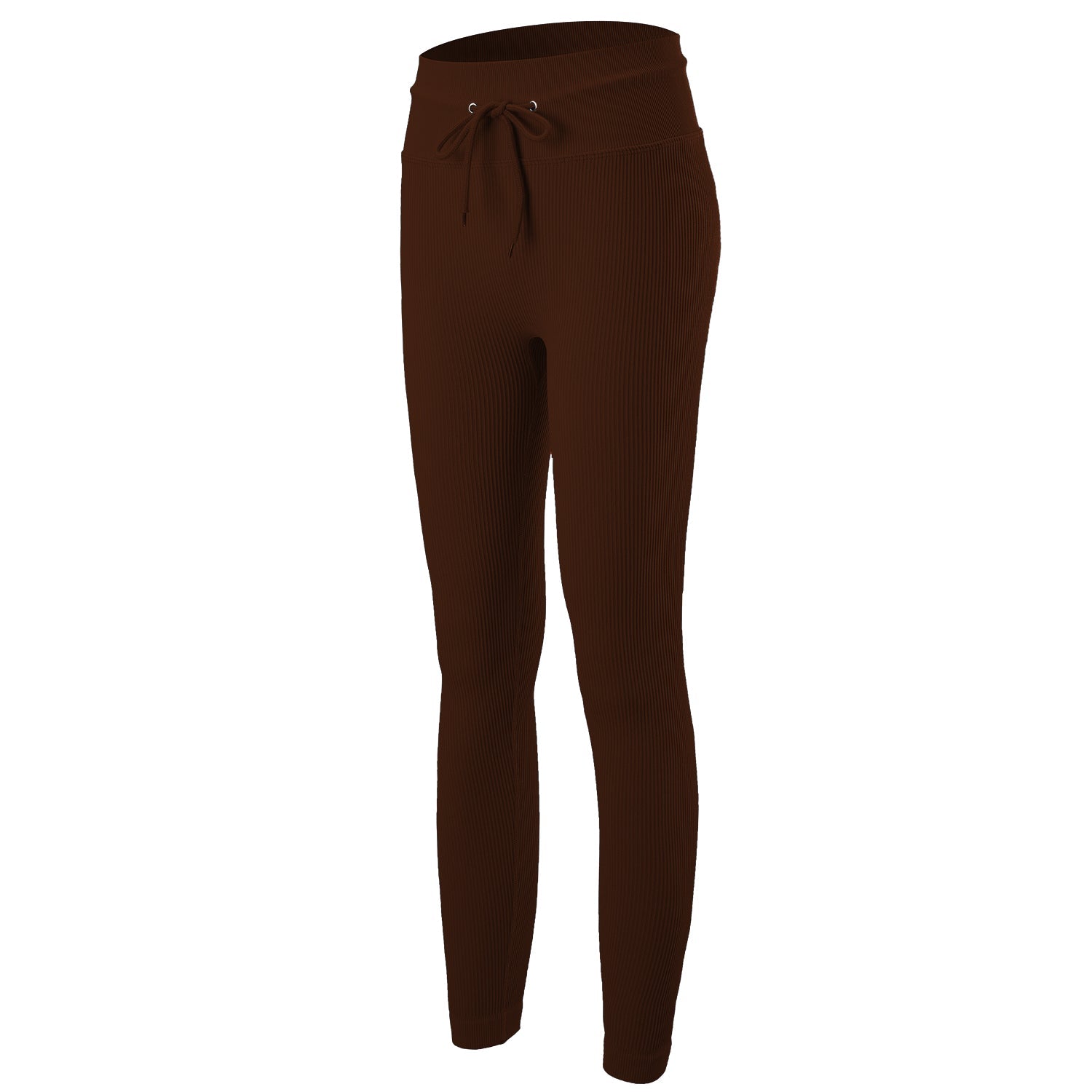 Brown Rib Knit Drawstring High Waist Legging - Zealous