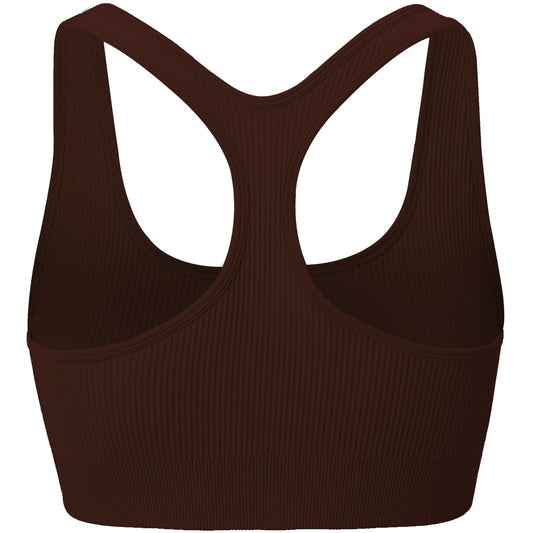 Brown Rib Knit Front Zip Sports Bra - Zealous