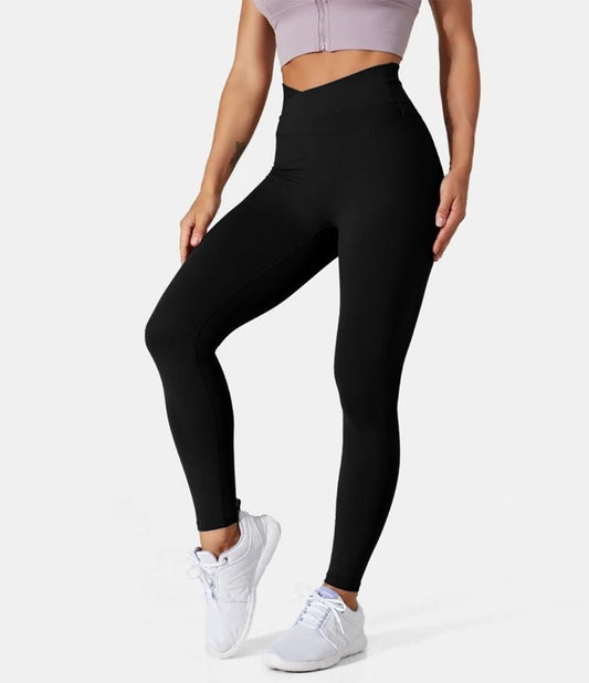 Cloudful® Crossover Color Block 7/8 Black Leggings - Zealous