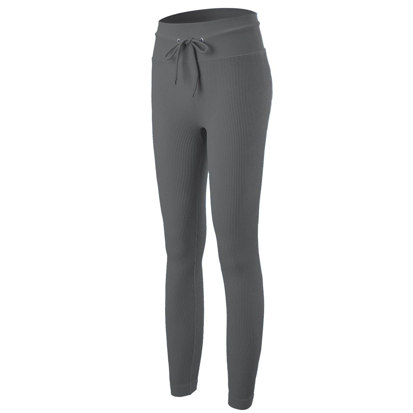 Gray Rib Knit Drawstring High Waist Legging - Zealous