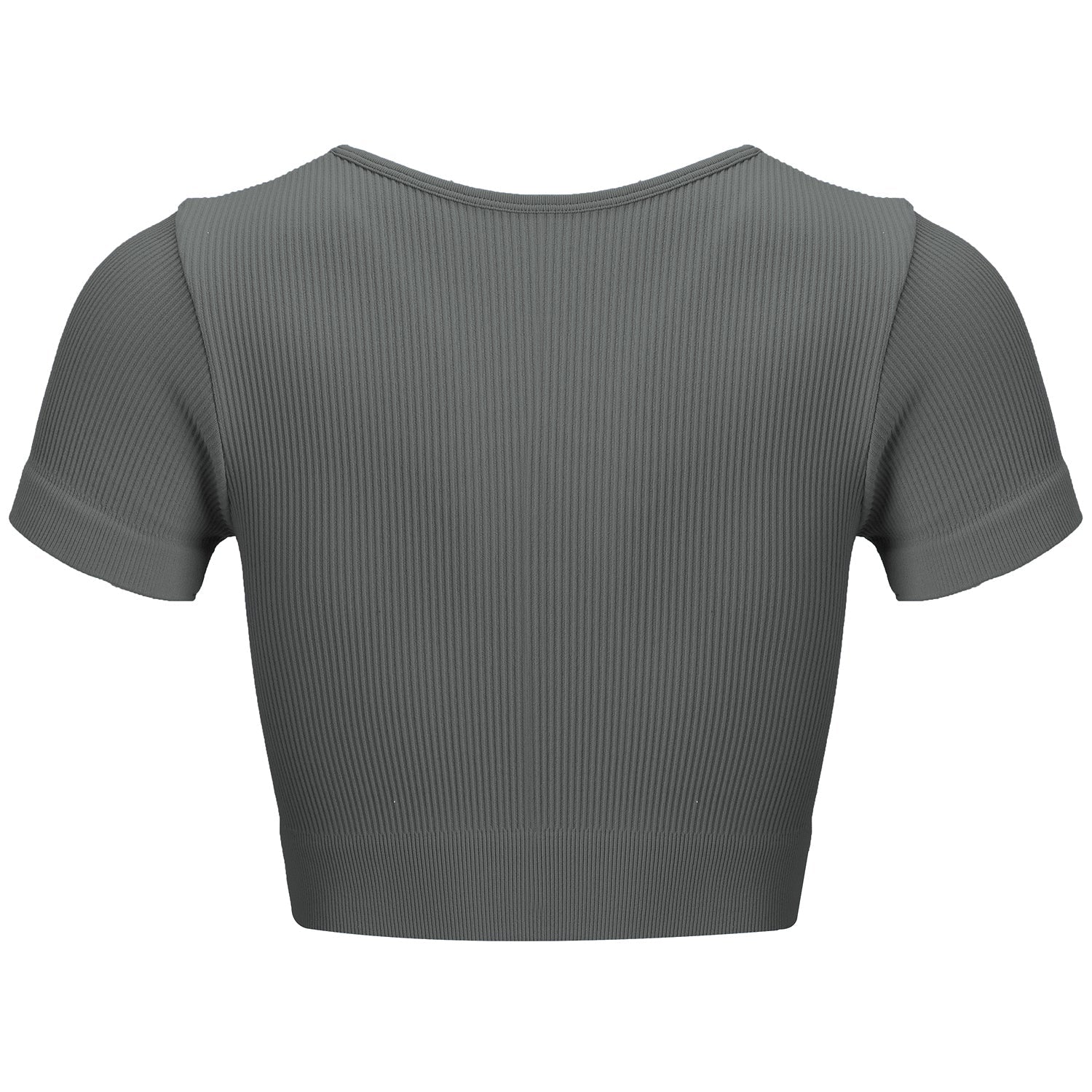 Gray Rib Knit Short Sleeve Zip-Front Activewear Top - Zealous