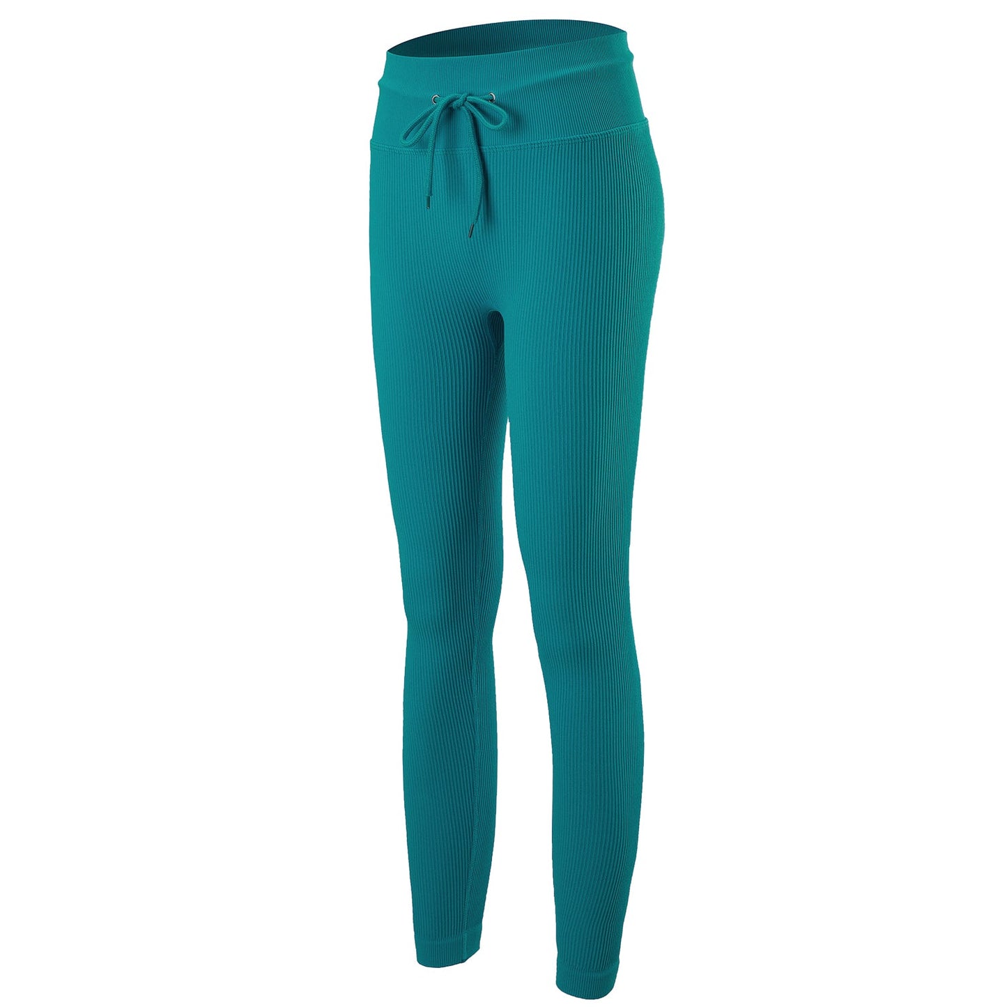 Lake blue Rib Knit Drawstring High Waisted Legging - Zealous