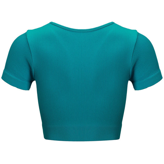 Lakeblue Short Sleeve Zip-Front Rib Knit Gym Top - Zealous