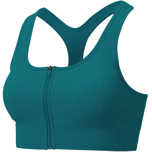 Lakeblue Zip-Front Rib Knit Gym Top - Zealous