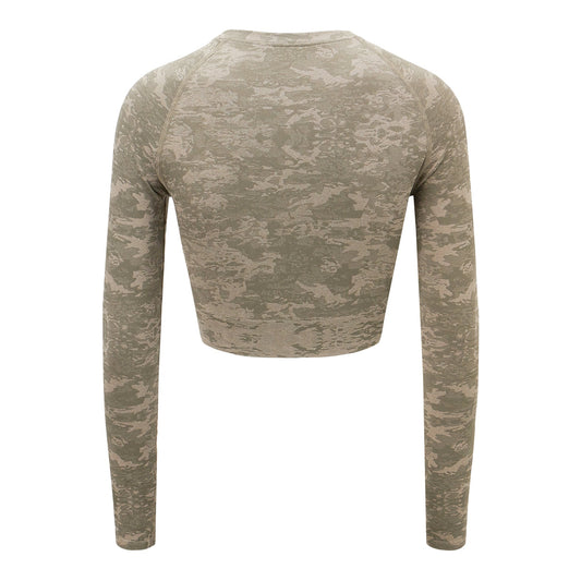 Rose Camouflage Long Sleeve Crop Top - Zealous