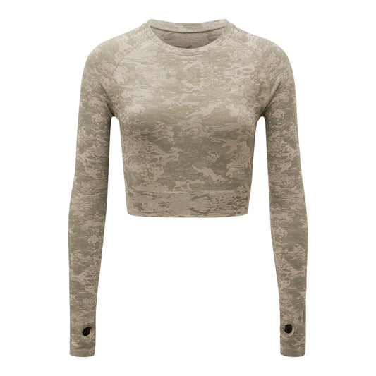 Rose Camouflage Long Sleeve Crop Top - Zealous