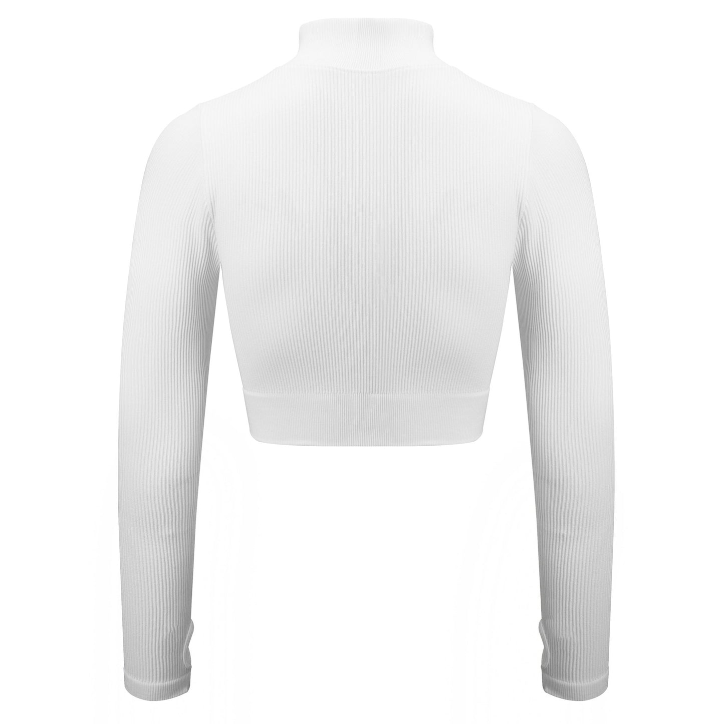 White Rib Knit Full Sleeve Crop Top - Zealous