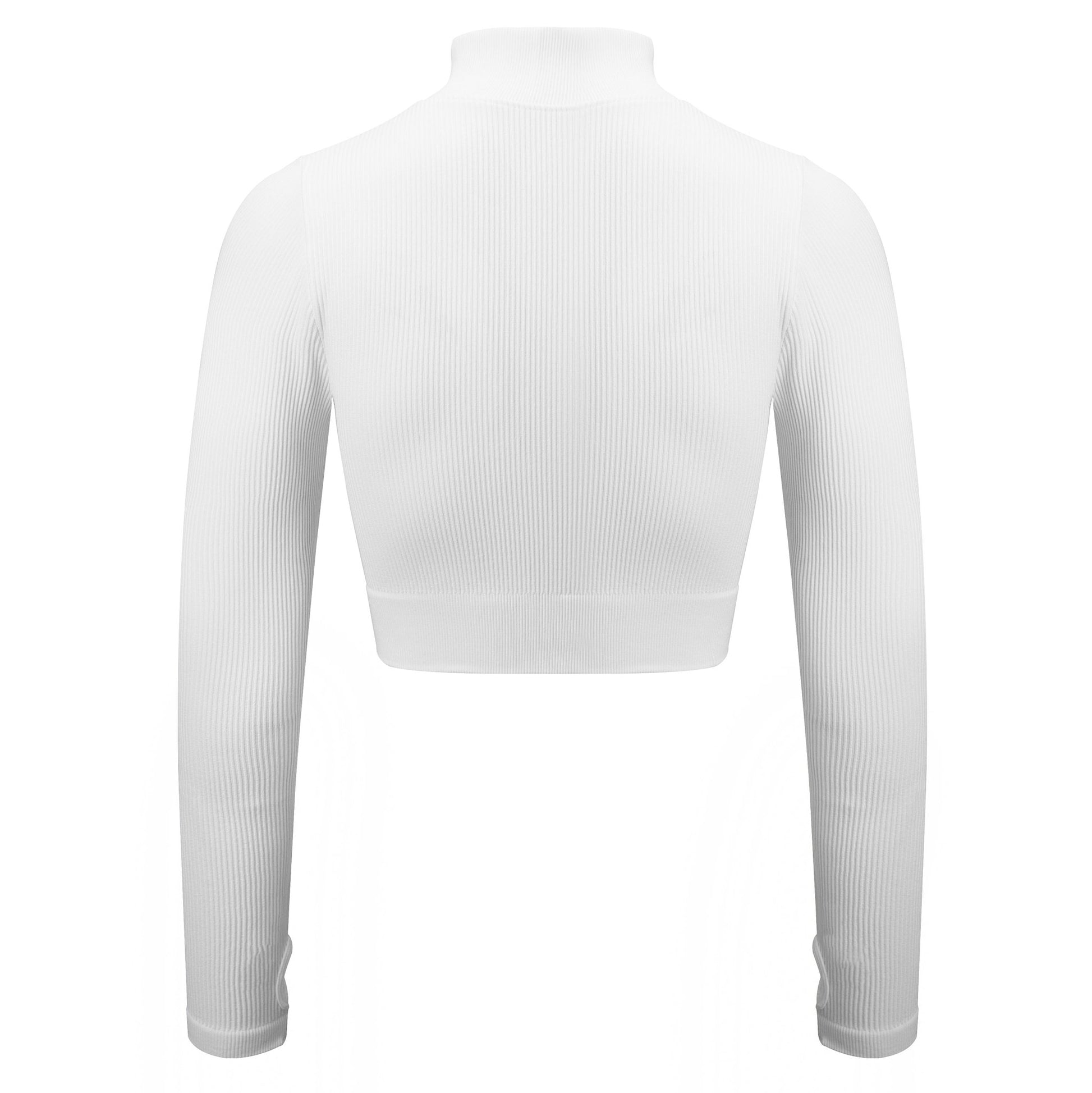 White Rib Knit Full Sleeve Crop Top - Zealous