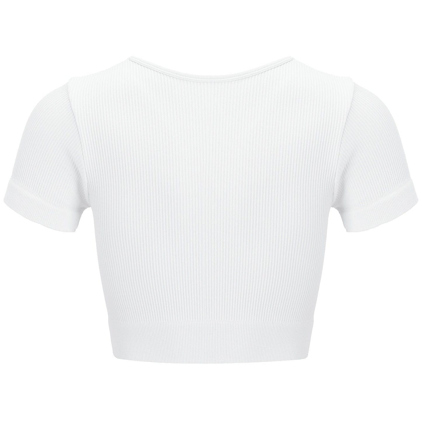 White Rib Knit Short Sleeve Zip-Front Top - Zealous